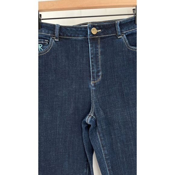 Logo Lori Goldstein Skinny Jeans Size 8 Dark Wash Major Embroidered on Pocket - Picture 5 of 16